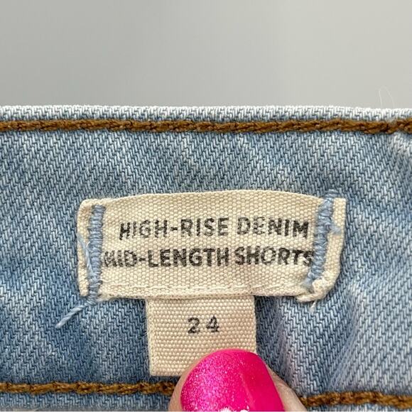 Madewell High Rise Denim Mid Length Shorts Light Wash Size 24 Modest Bermuda - Picture 9 of 12